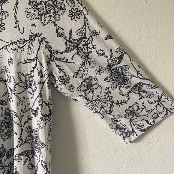 J Jill Womens Blouse Shirt Floral Spring White Size L Scoop Neck Color Block - Picture 4 of 10